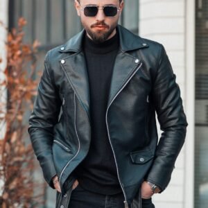 Men’s Black Faux Leather Biker Jacket